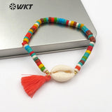 WT-B450 Natural Turquoises Beads Bracelet Sea Shell Cowrie Bracelet With Tassel Howlite Beads