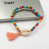 WT-B450 Natural Turquoises Beads Bracelet Sea Shell Cowrie Bracelet With Tassel Howlite Beads