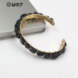 WT-B451 Raw Gem-stones Bangle Jewelry Black White Mint Green Color Tiny Stone Gold Bangle Dalicate Bracelet