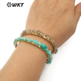 WT-B451 Raw Gem-stones Bangle Jewelry Black White Mint Green Color Tiny Stone Gold Bangle Dalicate Bracelet