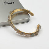 WT-B451 Raw Gem-stones Bangle Jewelry Black White Mint Green Color Tiny Stone Gold Bangle Dalicate Bracelet