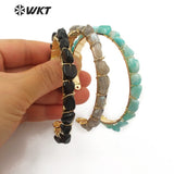 WT-B451 Raw Gem-stones Bangle Jewelry Black White Mint Green Color Tiny Stone Gold Bangle Dalicate Bracelet