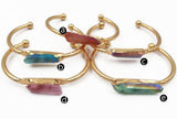 WT-B453 Titanium Crystal Quartz Bangle Raw Rainbow Crystal Cuff Bracelet