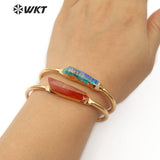 WT-B453 Titanium Crystal Quartz Bangle Raw Rainbow Crystal Cuff Bracelet