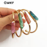 WT-B453 Titanium Crystal Quartz Bangle Raw Rainbow Crystal Cuff Bracelet