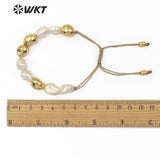 WT-B454 Natural freshwater Pearl Bracelet White Pearl With Gold Dipped One Handmade Beads