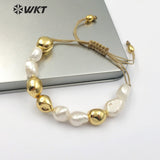 WT-B454 Natural freshwater Pearl Bracelet White Pearl With Gold Dipped One Handmade Beads