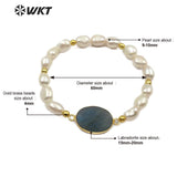 WT-B457 Labradorite & Pearl Oval Shape Labradorite Pendant With White Pearl Charm Handmade Bracelet