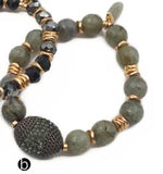 WT-B468 Labradorite Stone Elastic Beaded Gem Beads With Gold Charm Elegant Bracelet