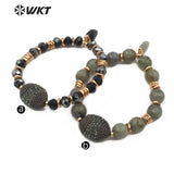 WT-B468 Labradorite Stone Elastic Beaded Gem Beads With Gold Charm Elegant Bracelet