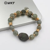 WT-B468 Labradorite Stone Elastic Beaded Gem Beads With Gold Charm Elegant Bracelet