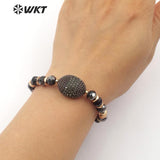 WT-B468 Labradorite Stone Elastic Beaded Gem Beads With Gold Charm Elegant Bracelet