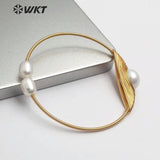 WT-B471 Natural Pearl Wire Wrapped Adjustable Bangle