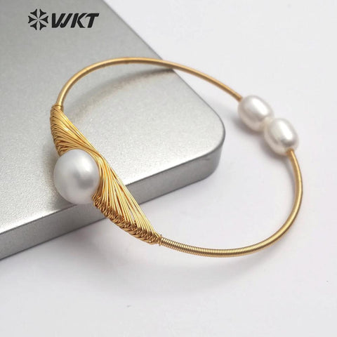 WT-B471 Natural Pearl Wire Wrapped Adjustable Bangle