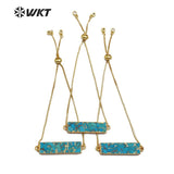 WT-B473 Natural Blue Vein Turquoises Rectangle Shape stones Bracelet Adjustable Bracelet