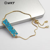 WT-B473 Natural Blue Vein Turquoises Rectangle Shape stones Bracelet Adjustable Bracelet