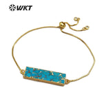 WT-B473 Natural Blue Vein Turquoises Rectangle Shape stones Bracelet Adjustable Bracelet