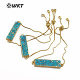 WT-B473 Natural Blue Vein Turquoises Rectangle Shape stones Bracelet Adjustable Bracelet