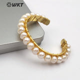 WT-B474 natural pearl gold handmade chain Bracelet