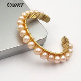 WT-B474 natural pearl gold handmade chain Bracelet