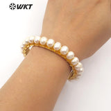 WT-B474 natural pearl gold handmade chain Bracelet