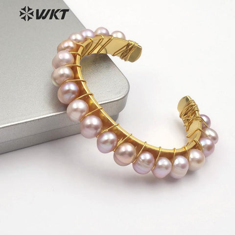 WT-B474 natural pearl gold handmade chain Bracelet