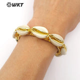 WT-B476 cowrie shell with gold handmade Chain Bracelet