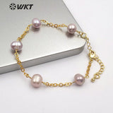 WT-B480 WKT natural freshwater pearl Bracelet adjustable gold Bangle