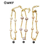 WT-B480 WKT natural freshwater pearl Bracelet adjustable gold Bangle