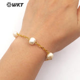 WT-B480 WKT natural freshwater pearl Bracelet adjustable gold Bangle