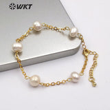 WT-B480 WKT natural freshwater pearl Bracelet adjustable gold Bangle