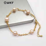 WT-B480 WKT natural freshwater pearl Bracelet adjustable gold Bangle