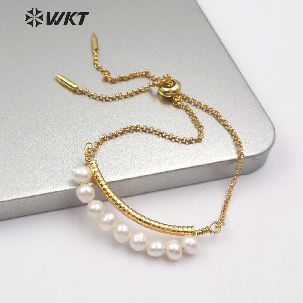 WT-B481 natural freshwater pearl adjustable gold Bangle vintage Bracelets