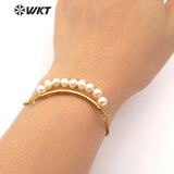 WT-B481 natural freshwater pearl adjustable gold Bangle vintage Bracelets