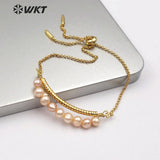 WT-B481 natural freshwater pearl adjustable gold Bangle vintage Bracelets