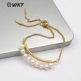 WT-B481 natural freshwater pearl adjustable gold Bangle vintage Bracelets