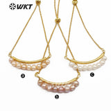 WT-B481 natural freshwater pearl adjustable gold Bangle vintage Bracelets