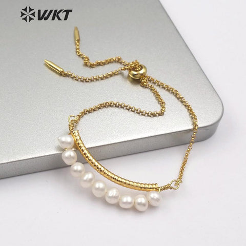 WT-B481 natural freshwater pearl adjustable gold Bangle vintage Bracelets