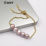 WT-B482 white purple freshwater pearl Bracelet adjustable gold Bangle