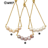 WT-B482 white purple freshwater pearl Bracelet adjustable gold Bangle