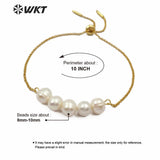 WT-B482 white purple freshwater pearl Bracelet adjustable gold Bangle