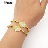 WT-B484 WKT 6mm brass beads with gold  beads natural stone pave penguin shape Bracelets Chain