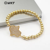 WT-B484 WKT 6mm brass beads with gold  beads natural stone pave penguin shape Bracelets Chain