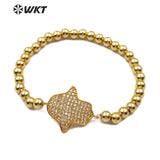 WT-B484 WKT 6mm brass beads with gold  beads natural stone pave penguin shape Bracelets Chain