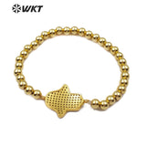 WT-B484 WKT 6mm brass beads with gold  beads natural stone pave penguin shape Bracelets Chain