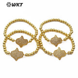 WT-B484 WKT 6mm brass beads with gold  beads natural stone pave penguin shape Bracelets Chain