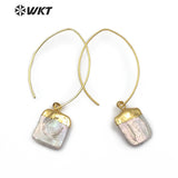 WT-E492 Square Shape Natural Freshwater Pearl Earring Gold Capped Pearl Pendant With Metal Hoop Vintage Pearl