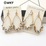 WT-E505 Boho Teardrop Shape Metal Hoop With Multi Colors Beads Charm Faceted Crystal Beads Wedding Earring