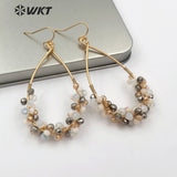 WT-E505 Boho Teardrop Shape Metal Hoop With Multi Colors Beads Charm Faceted Crystal Beads Wedding Earring
