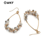 WT-E505 Boho Teardrop Shape Metal Hoop With Multi Colors Beads Charm Faceted Crystal Beads Wedding Earring